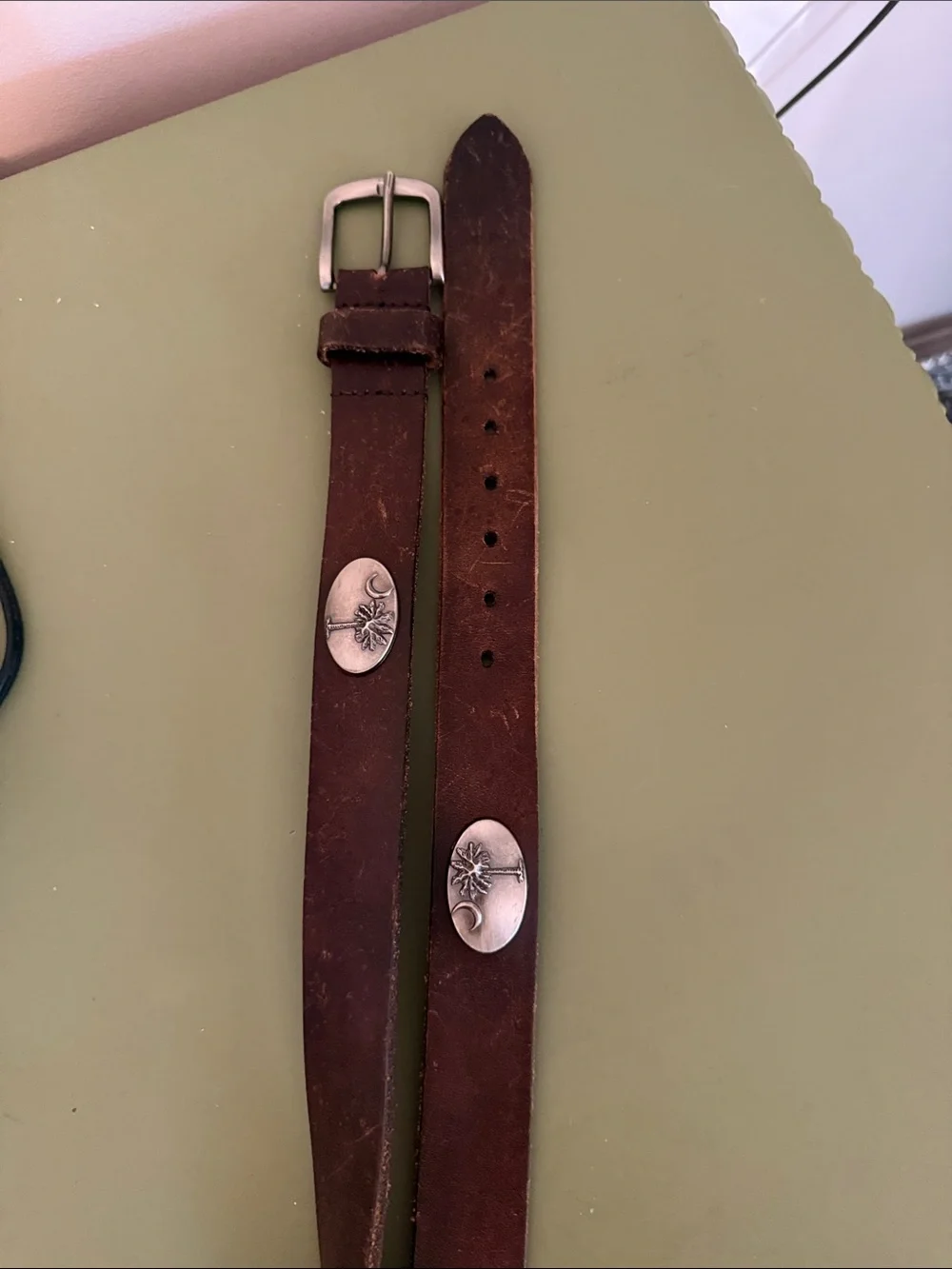 ZEP-PRO Genuine Full Grain Leather Brown Belt with Silver Concho